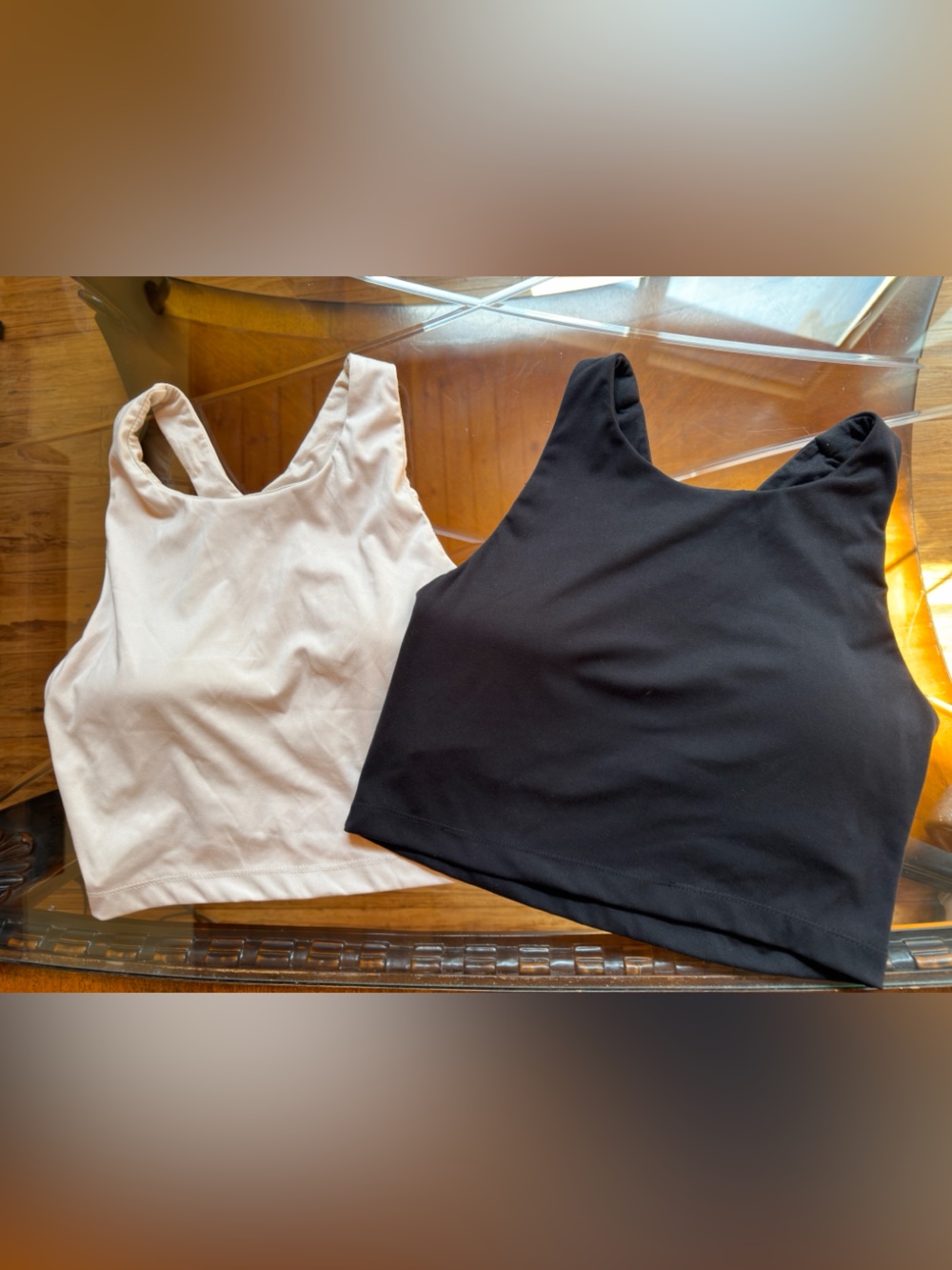 #346- Danskin Scoop Tank Duo Sports Bra in Black and Cream